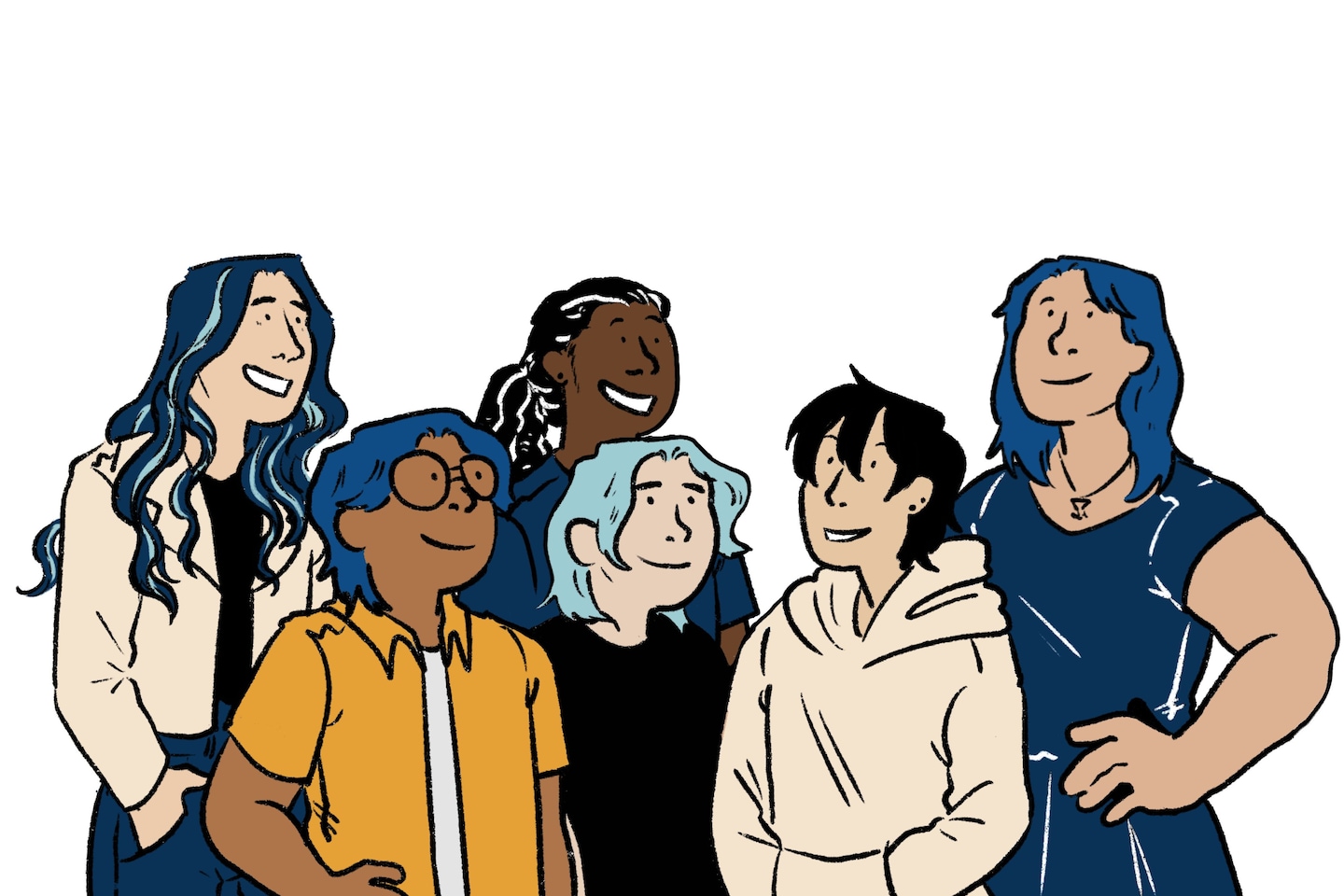 An illustration shows six people of many ages, races and genders smiling and looking to the reader.